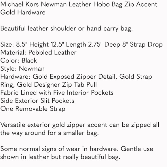 Michael Kors Newman Leather Hobo Bag Zip Accent Gold Hardware - Picture 12 of 12